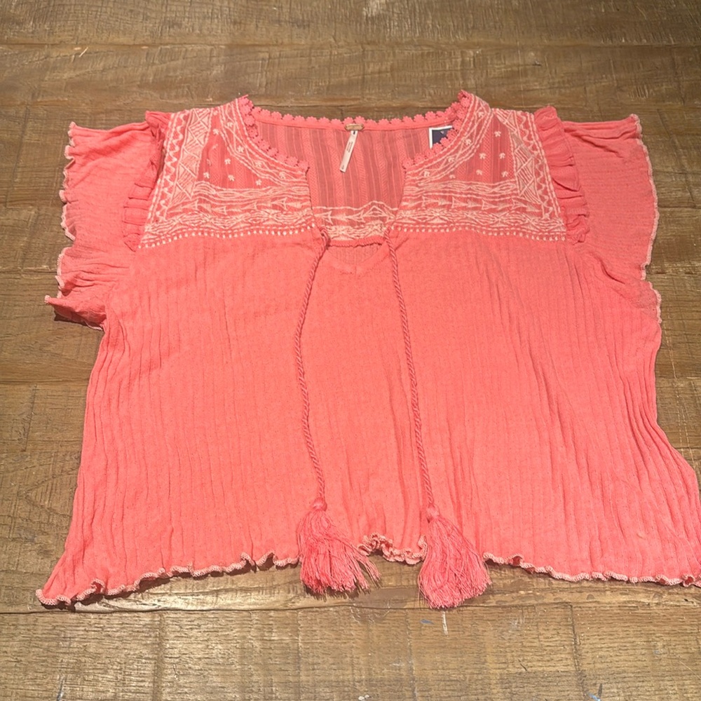 NWOT Free People bright pink short sleeve top